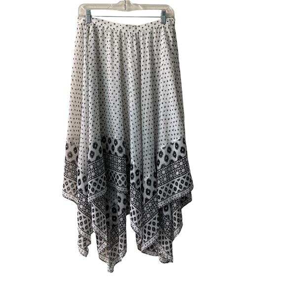 Express Black & White Abstract Print High & Low Midi Skirt w Elastic Waist - SP - Picture 2 of 10